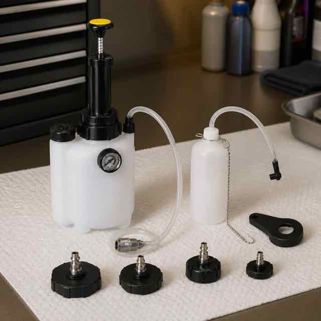 Brake Bleeder Refill Bottle in use