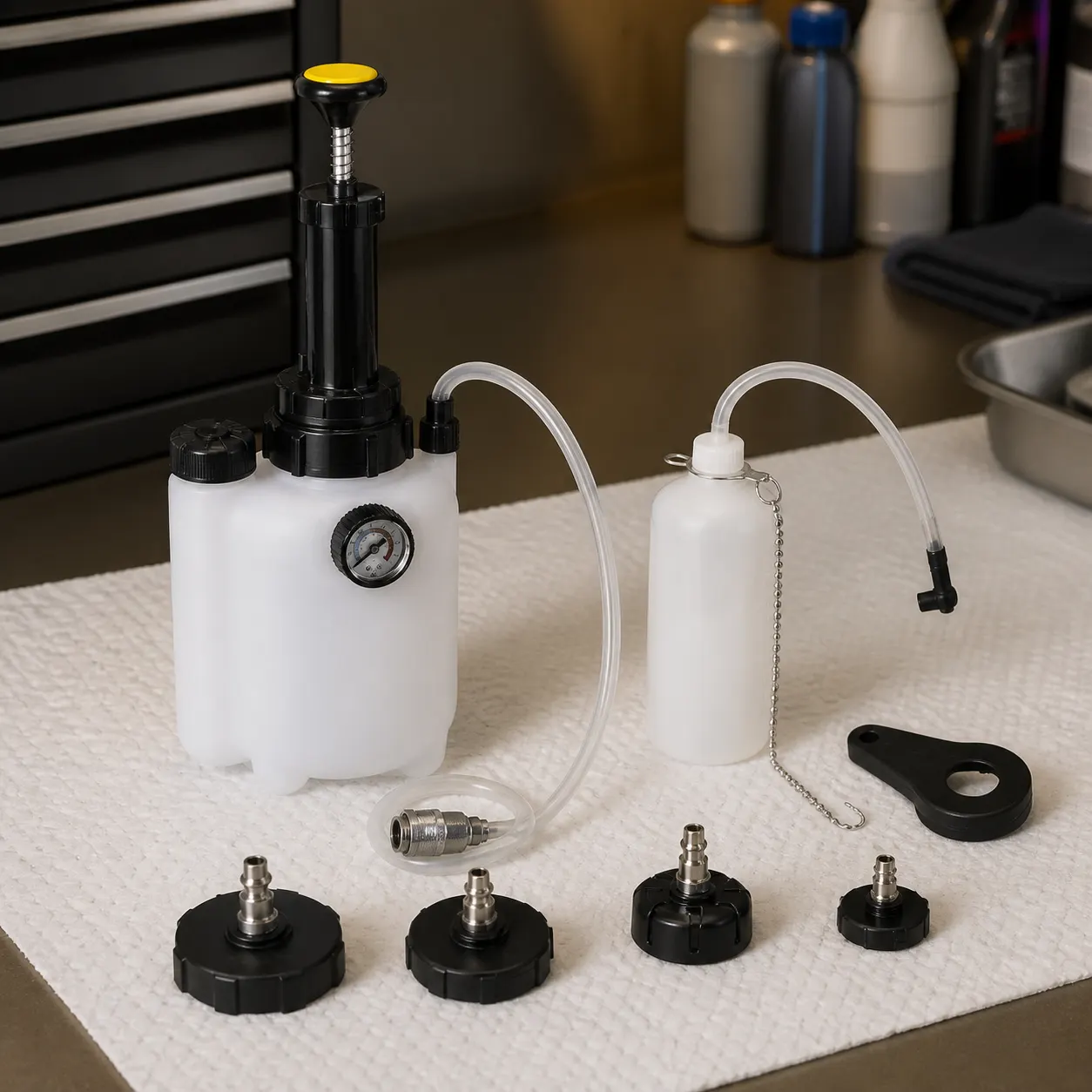 Brake Bleeder Refill Bottle in use
