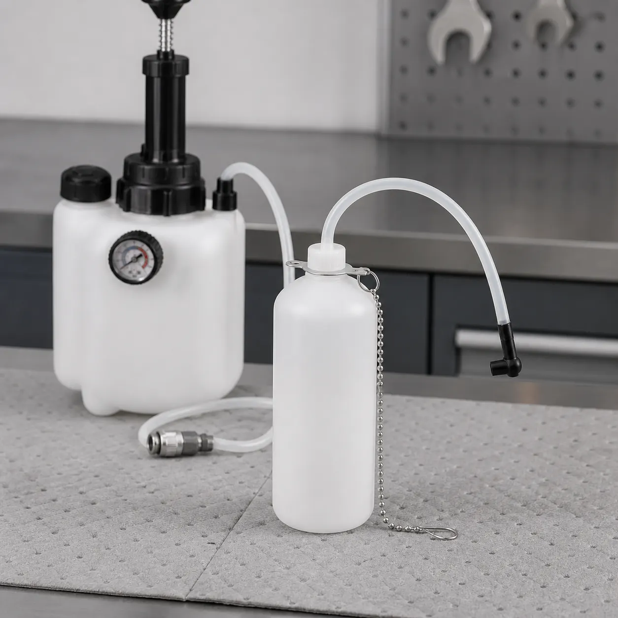 Brake Bleeder Refill Bottle in use
