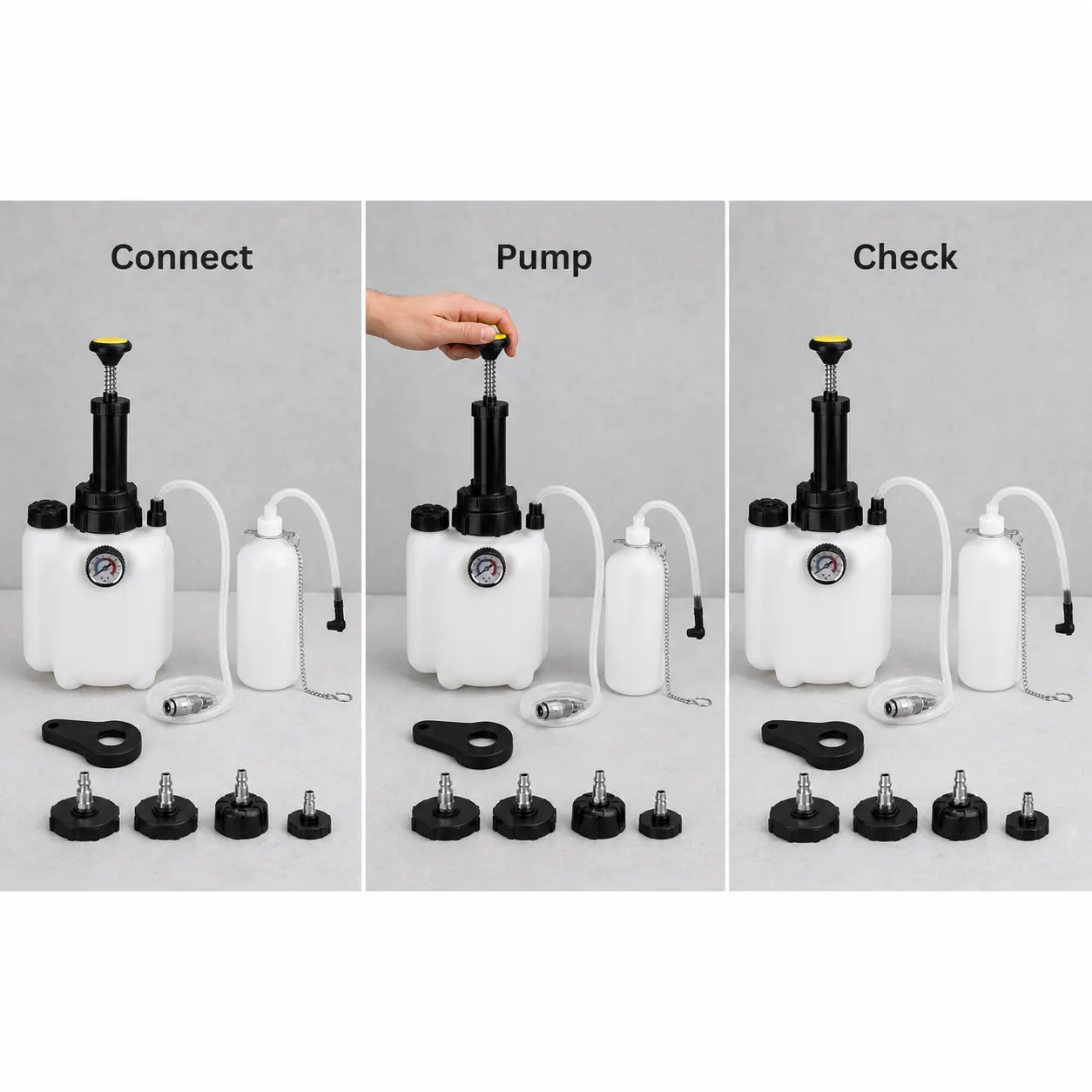 Brake Bleeder Refill Bottle setup and use views